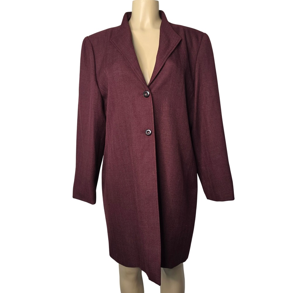 Larry Levine Suits Coat Women 18 Burgundy Herringbone Longline Blazer Money Work